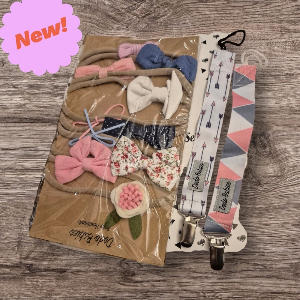Baby Headbands Set - And Pacifier Clips